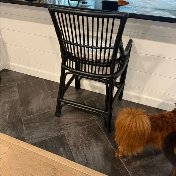 Black Rattan Counter Stool with White Cushion - Picture 3 of 3